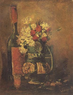 Vincent Van Gogh Vase with Carnation and Roses and a Bottle (nn04) oil painting image